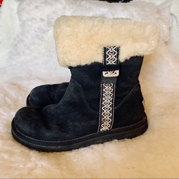 UGG Shoes - UGG black & white fur boots sz 6
